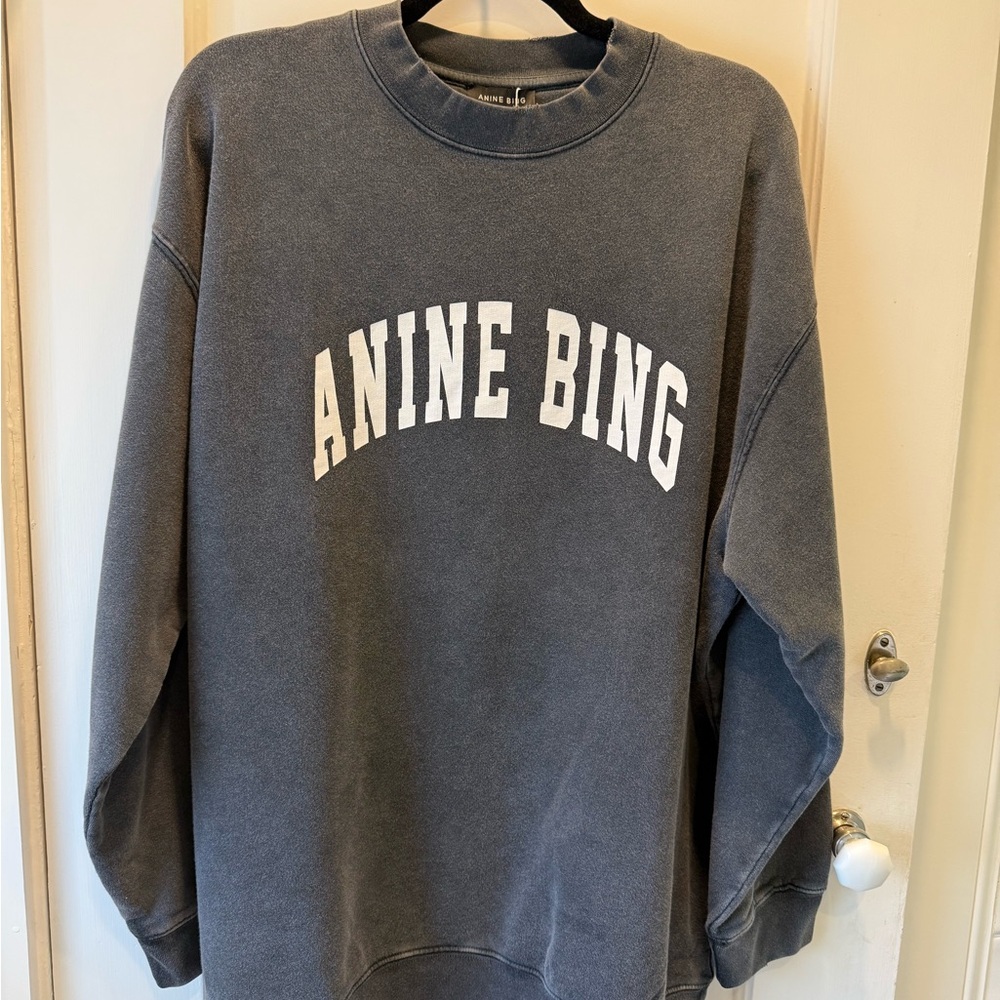 Anine Bing Faded Charcoal Logo Sweatshirt Sz S
